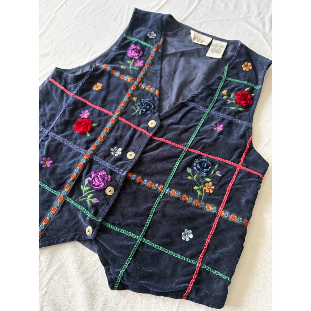 Casey and Max Woman's Vintage 90s Floral Velvet Vest Size Medium Cottage - Picture 4 of 5